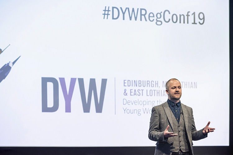 Gavin Oattes from Tree of Knowledge addresses the DYW conferencedeveloping the young workforce conference 2019 event photographs