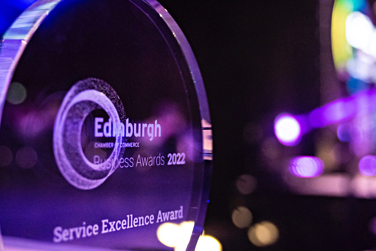 Edinburgh Chamber of Commerce Business Awards 2022 glass trophy