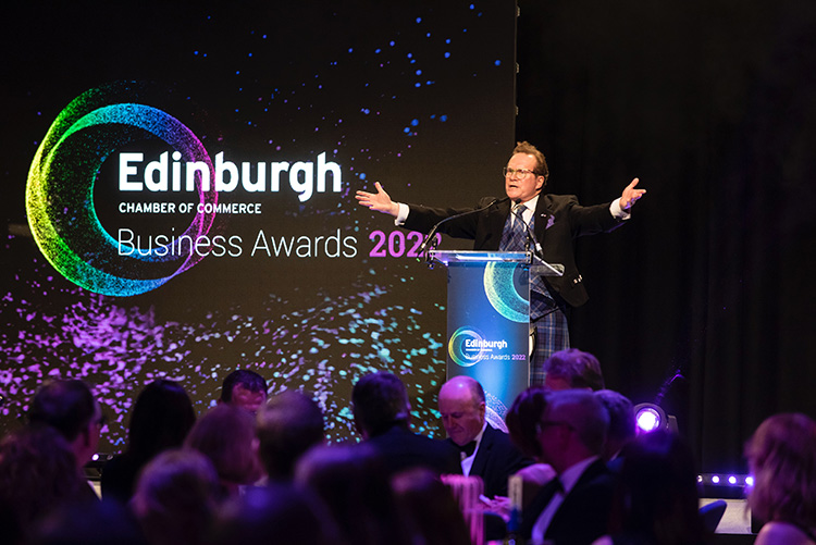 Emeritus Professor Joe Goldblatt hosting the Edinburgh Chamber of Commerce Business Awards 2022