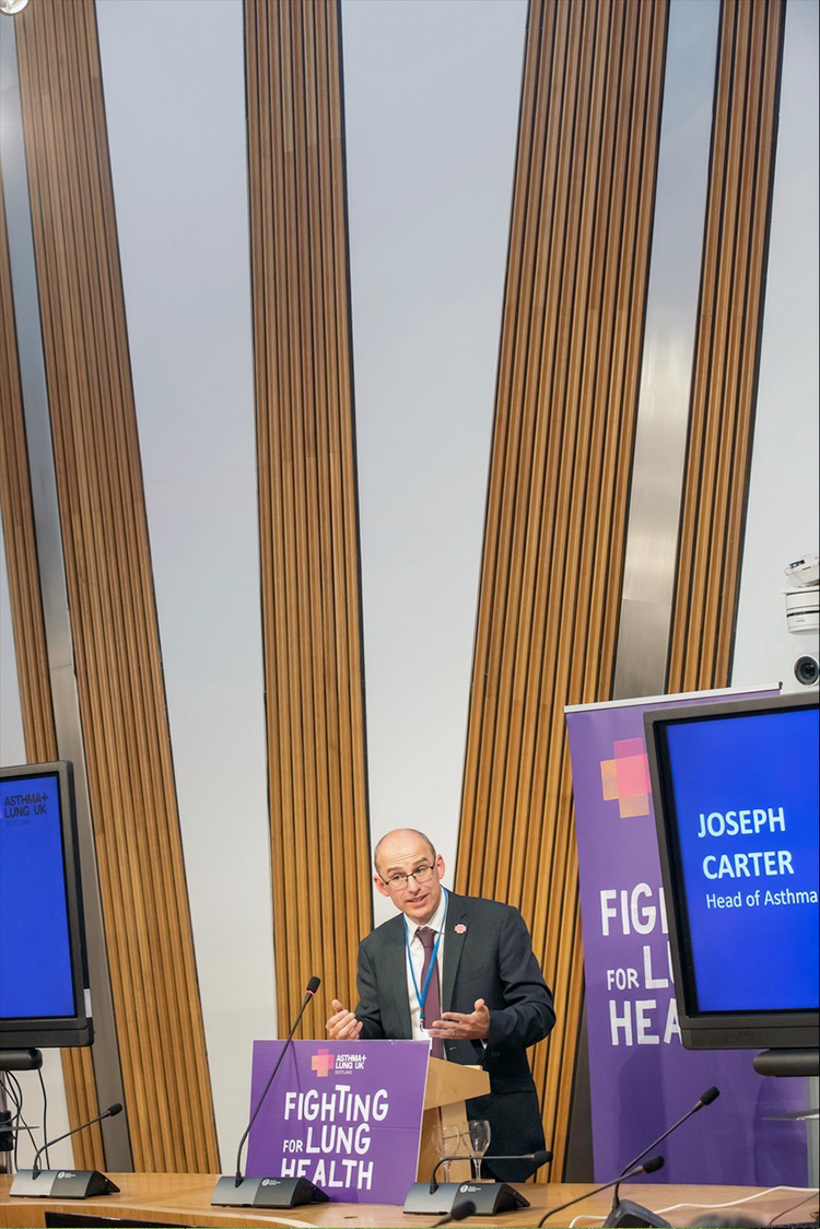 Joseph Carter, Asthma + Lung UK Scotland at the Scottish Parliament.