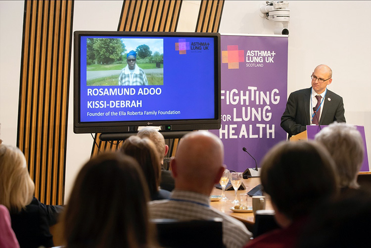 Rosamund Adoo campaigning with Asthma + Lung UK