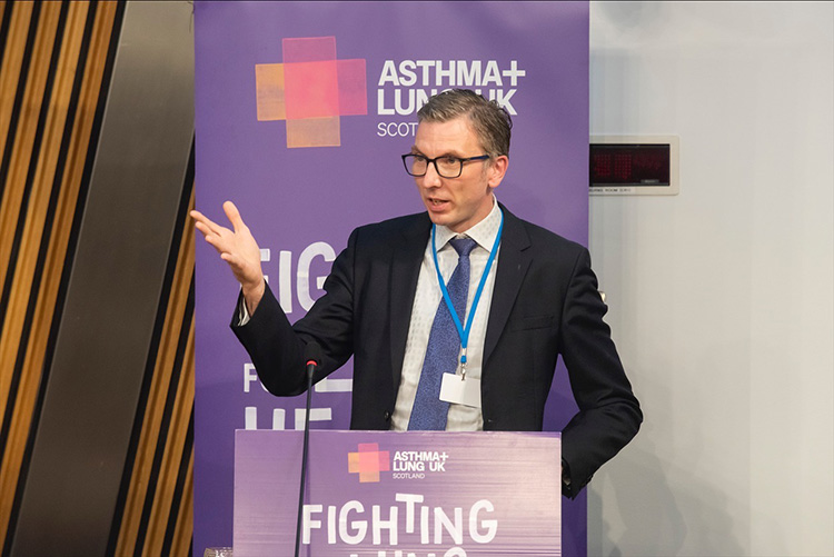 Dr Tom Fardon campaigning with Asthma + Lung UK at the Scottish Parliament