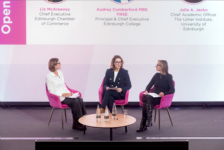 Liz McAreavey with Julie A Jacko and Audrey Cumberford MBE at the Edinburgh Business Festival 2026 Photography, Edinburgh Business Festival 2026 Photography at Royal Bank of Scotland Conference Centre, Edinburgh